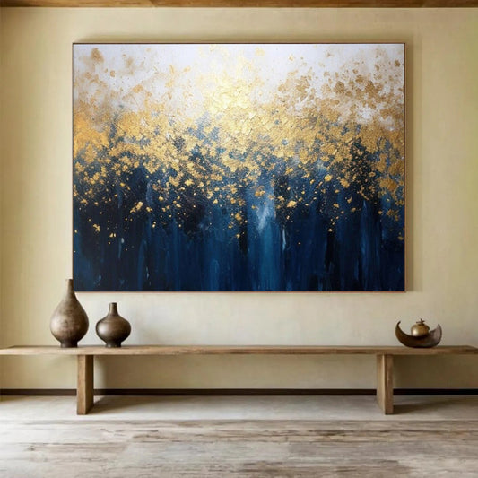 “Golden - Leaf Forest” - A forest abstract in deep blue and gold CT1639