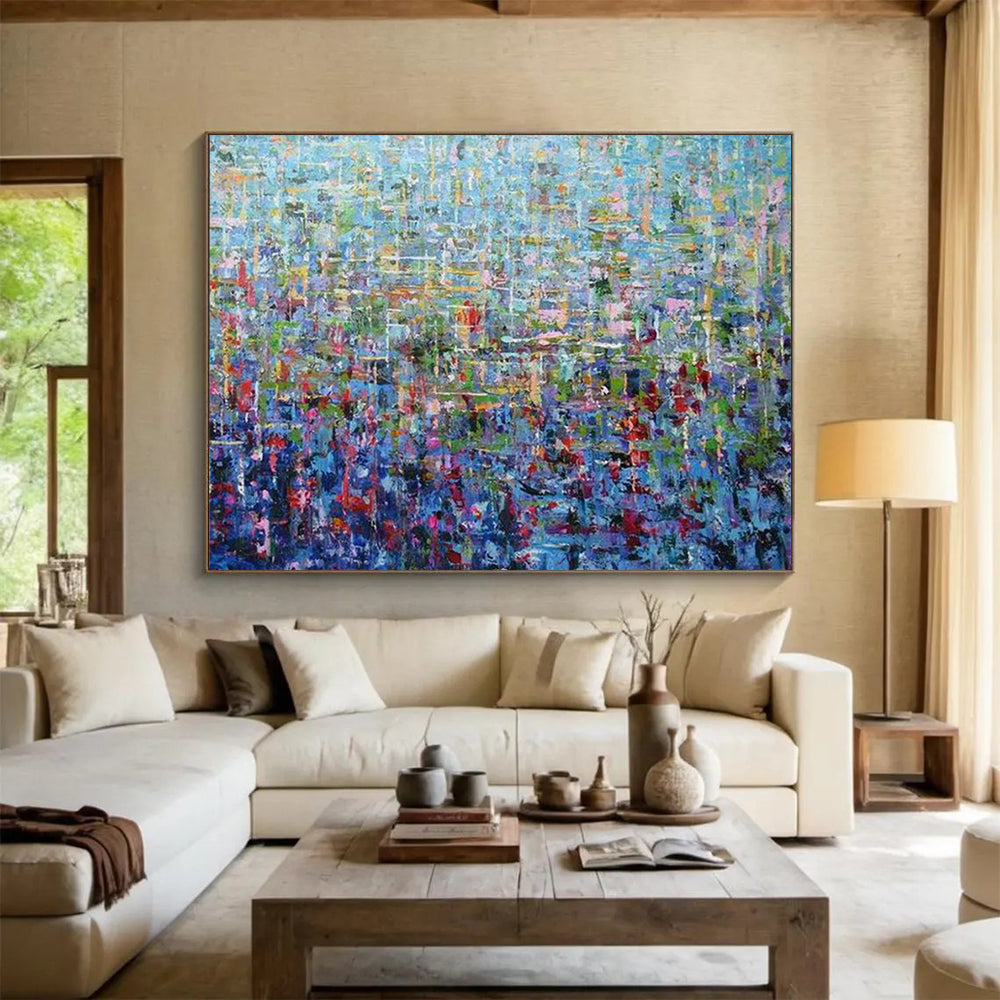 Blue - Toned Abstract Mosaic of Colors - Pointillist - Style Acrylic Art CT1796