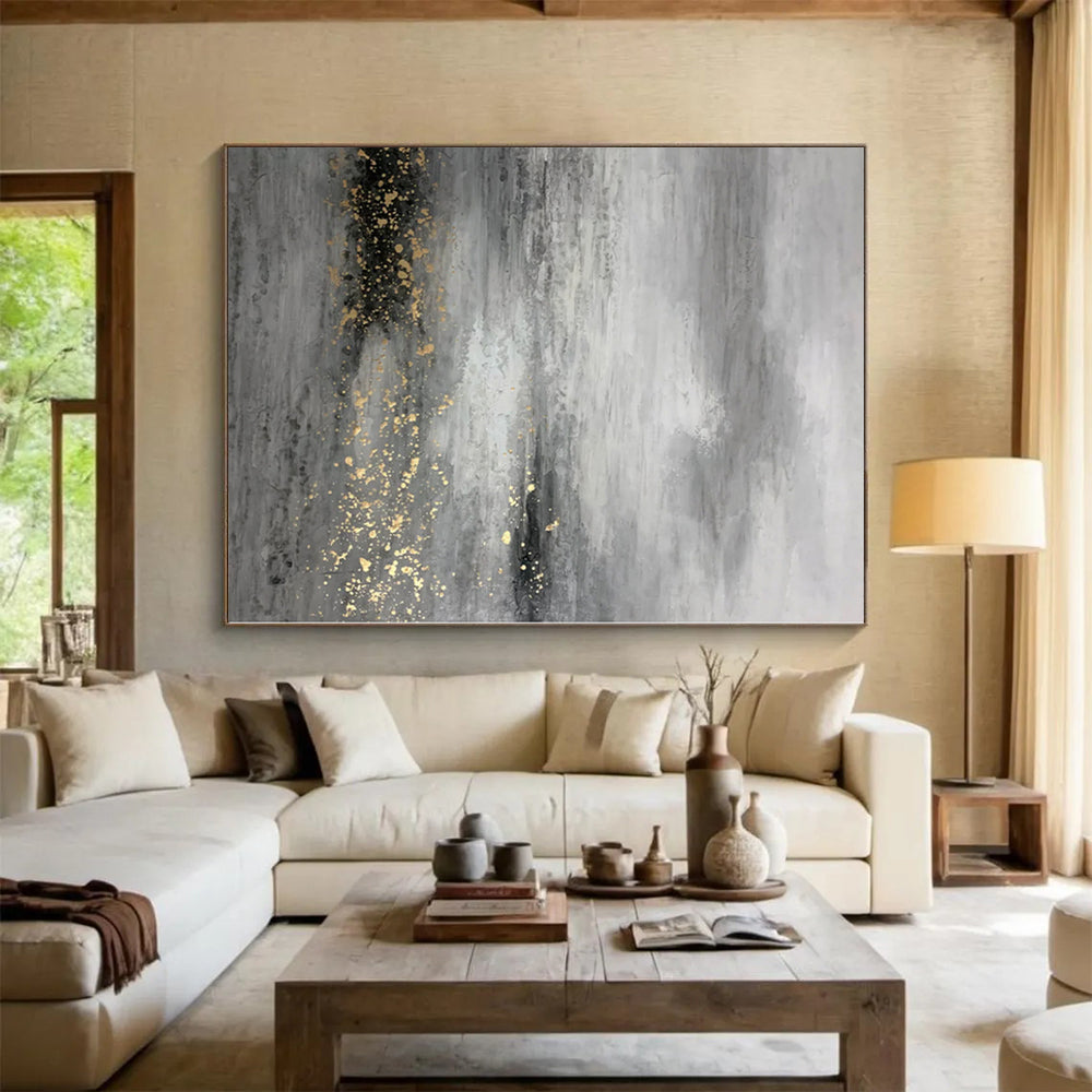 “Grey - Gold Misty Textures”,Minimalist Abstract Painting CT0345