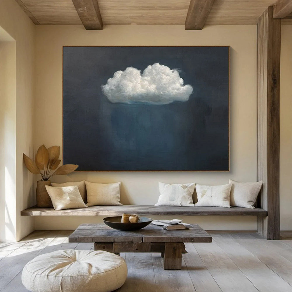 “Lone Cloud” - Dark grays, whites, soft blues; simple, isolated cloud against dark background CT1524