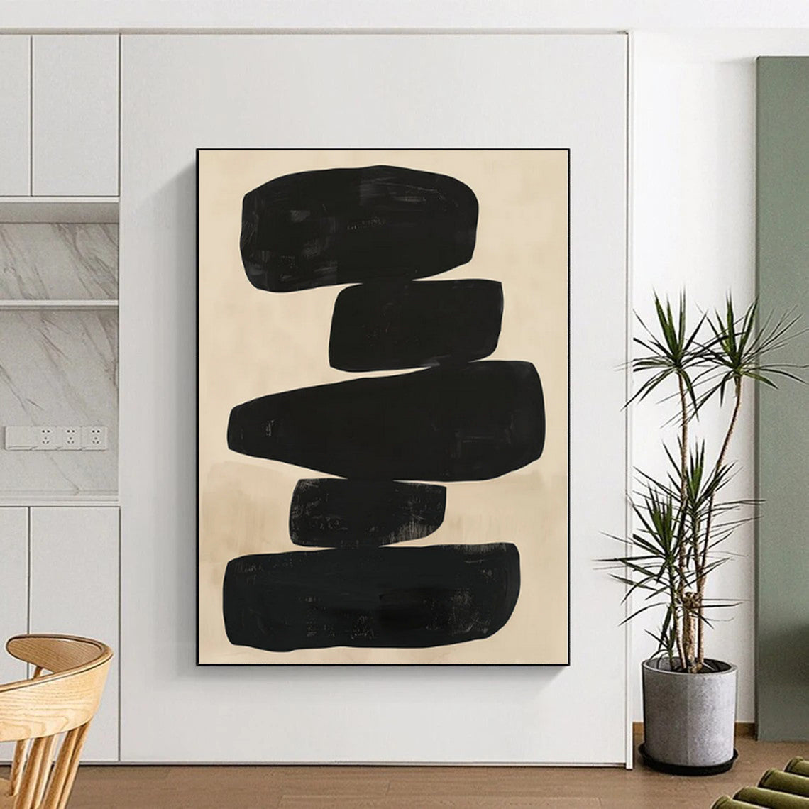 “Stacked Black Forms” Abstract Acrylic Art CT0276