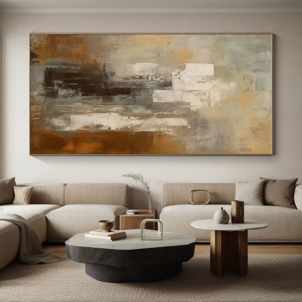 “Overlapping Shadows in Brown, Grey & White”,Constructivist Abstract Art CT0602