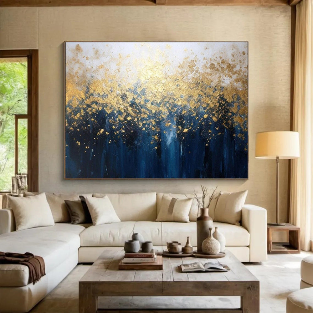 “Golden - Leaf Forest” - A forest abstract in deep blue and gold CT1639