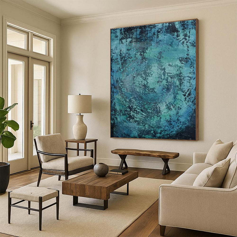 “Teal - Black Textured Abstraction” - Abstract Expressionist Art CT0464