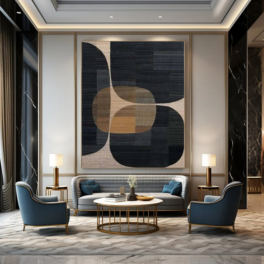 “Black - Brown - Beige Geometric” Acrylic Painting CT0162
