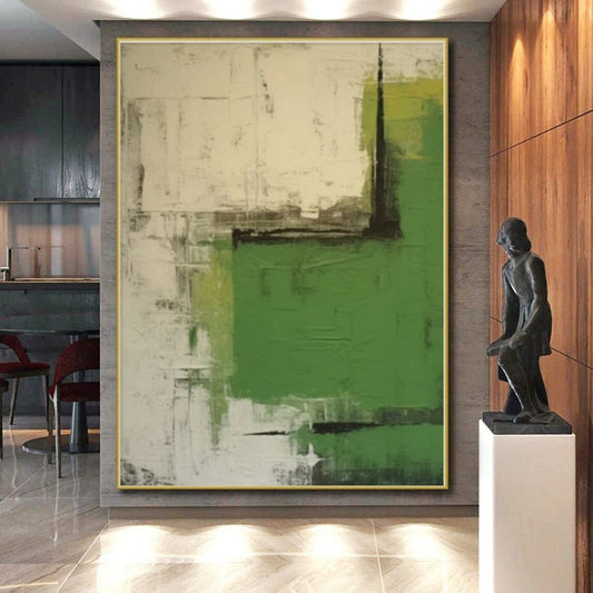 “Green and Neutral Abstract Layers”,Abstract Layered Acrylic Work CT0531