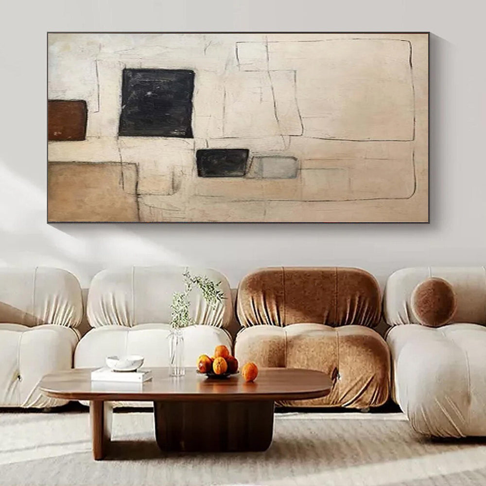 “Beige - Black - Brown Geometric Line” Acrylic Painting CT0159