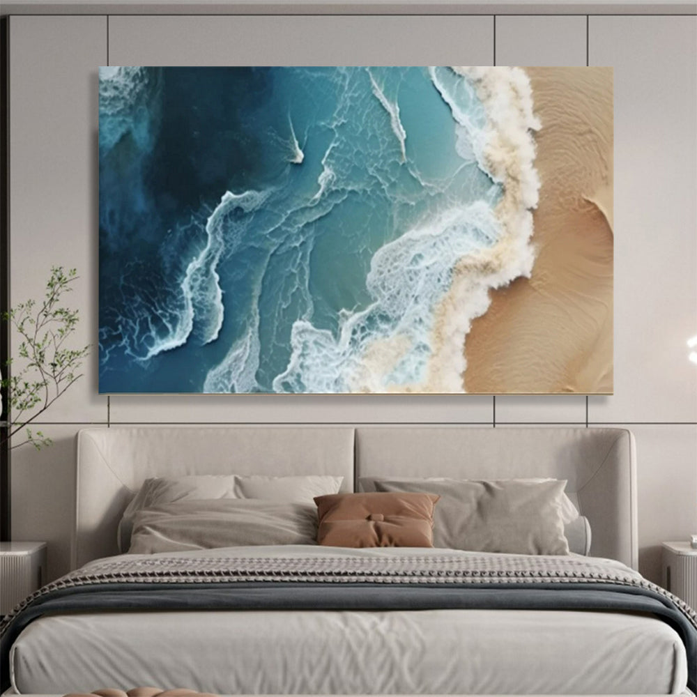 “Aerial Ocean Waves” - Shades of deep blue, turquoise, white; aerial view of intricate ocean wave patterns CT1547