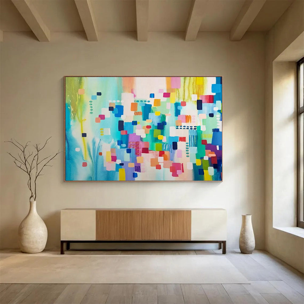 “Color Block Symphony” - Vivid blues, greens, pinks; orderly yet vibrant geometric blocks CT1497