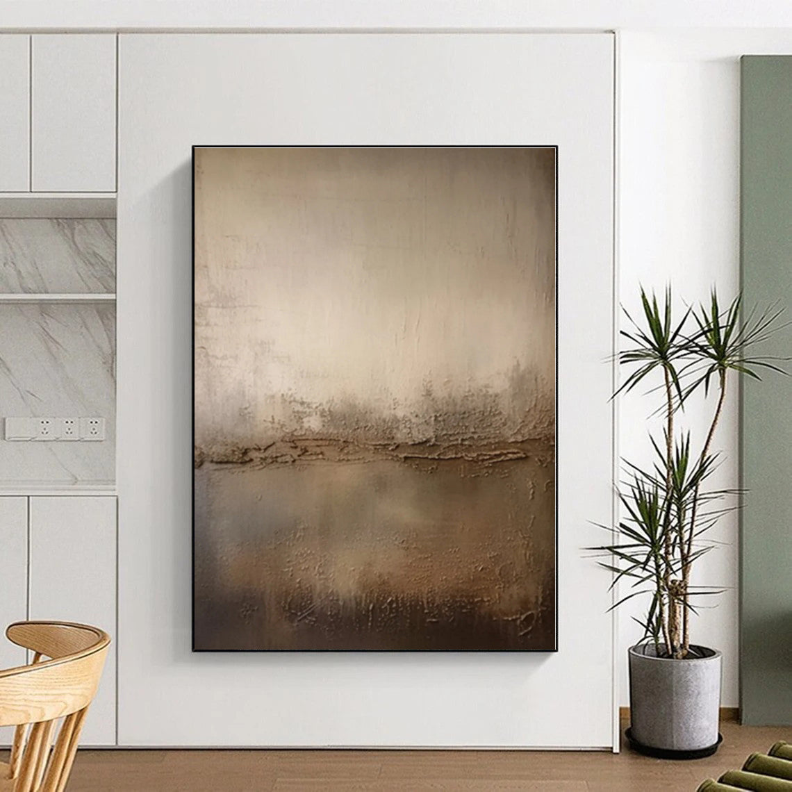 “Beige - Brown Textured Abstract”,Earth - Inspired Abstract Mixed - Media Art CT0573