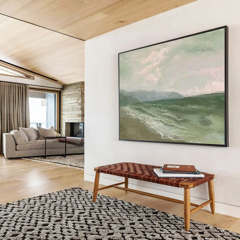 “Muted Seaside” - Greens, blues, soft grays; tranquil, realistic - leaning seascape CT1522