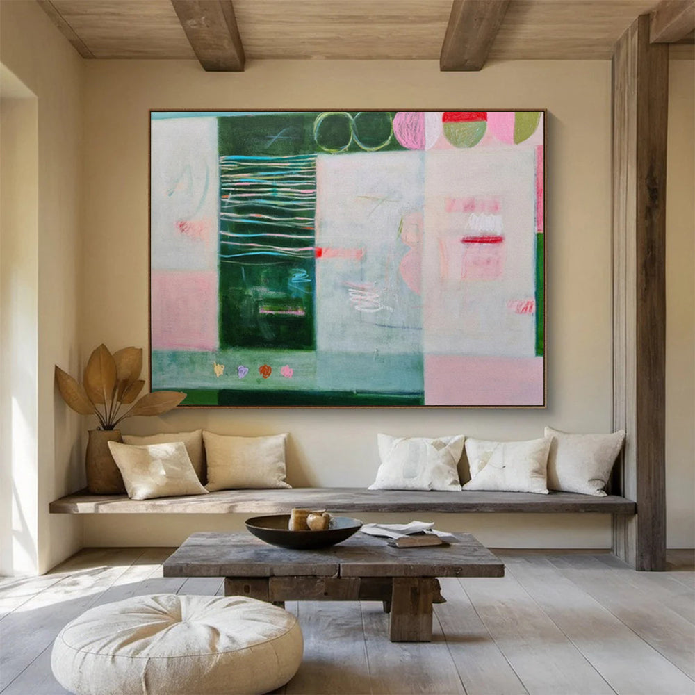 “Playful Panels” - Greens, pinks, blues; mixed patterns and shapes in a grid CT1500