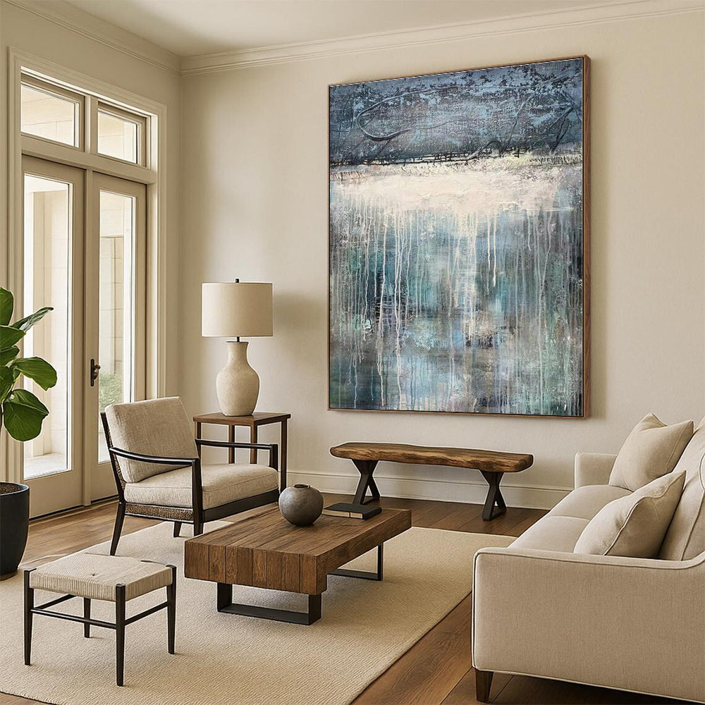 “Gray - Blue Dripping Abstraction” - Abstract Landscape Art CT0467