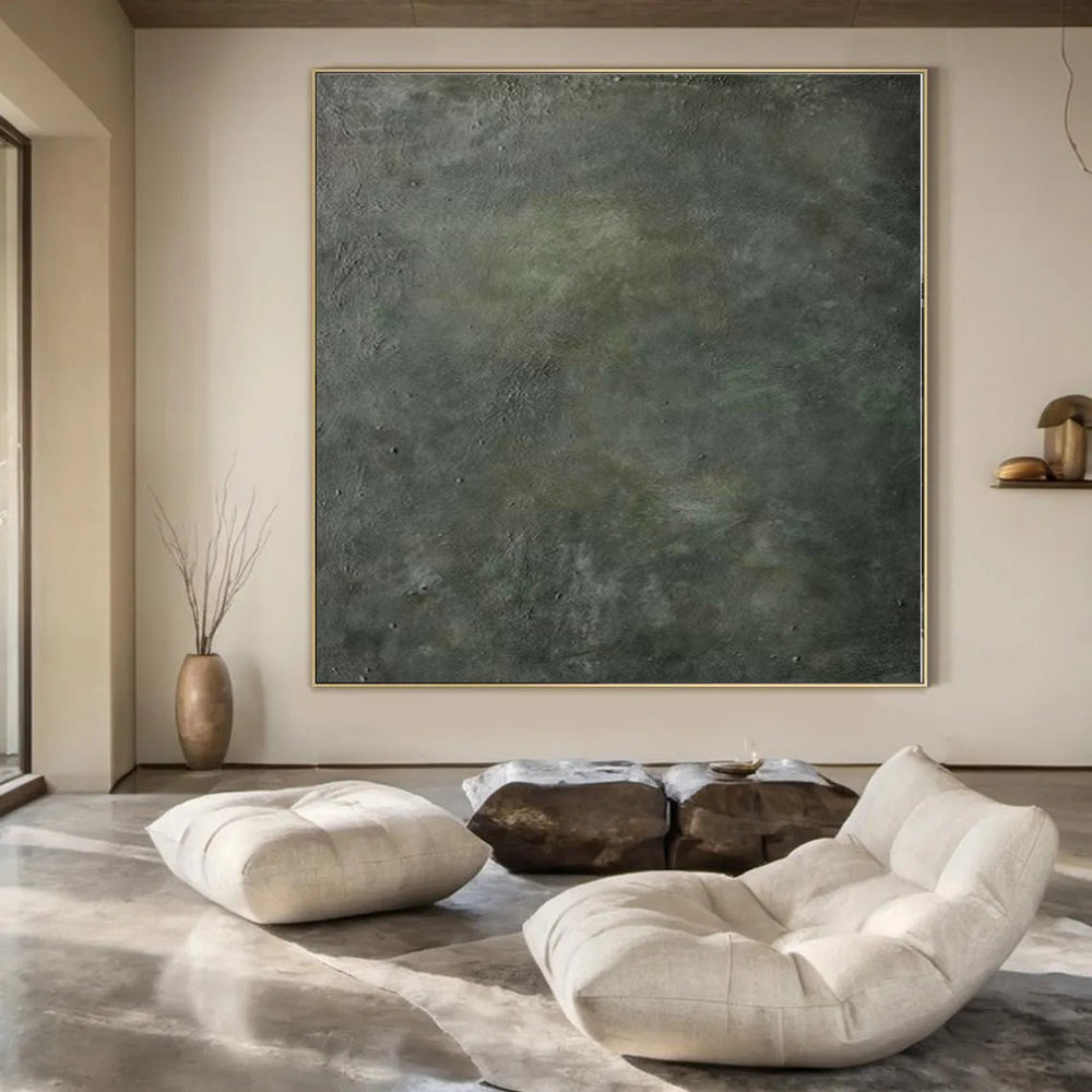 “Dark Green - Gray Textured Cave Depths” Mixed - Media Art CT0143