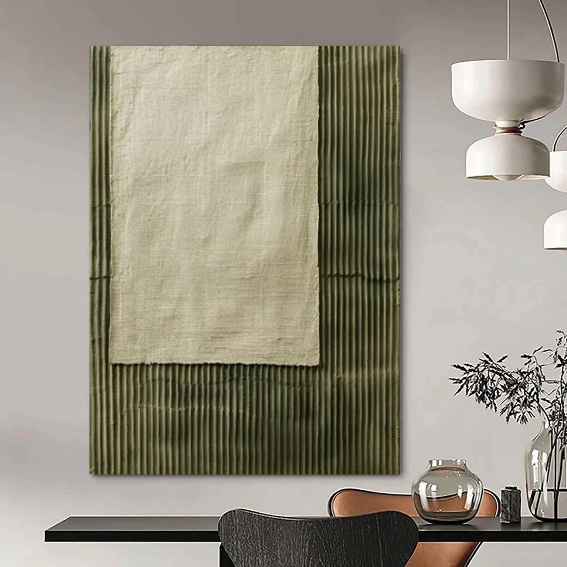 “Beige - Green Textured Contrast” Mixed - Media Art CT0219
