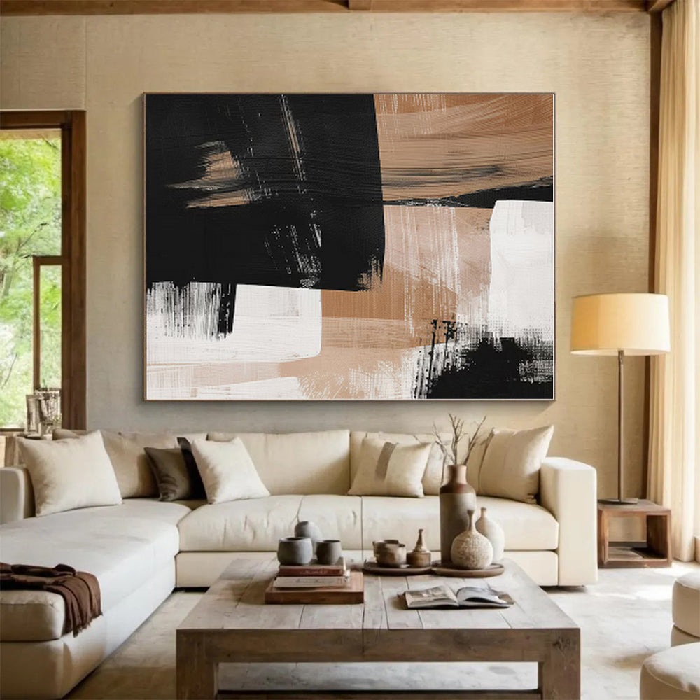 “Black - Beige Bold Abstraction” - Abstract Modernist Art CT0422