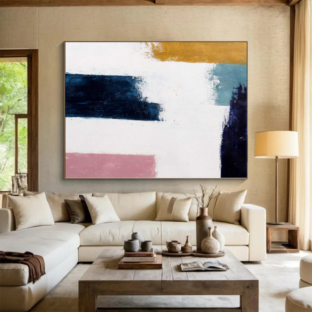 “Color Blocks” - Abstract Work with Yellow, Blue, White, Pink CT0037