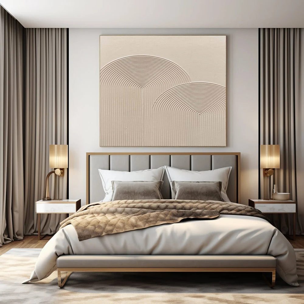 “Beige Textured Circular Waves” Minimalist Art CT0141