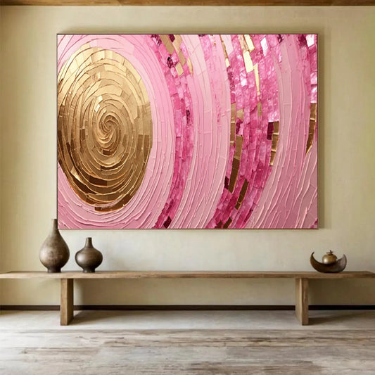 “Pink & Gold Spiral Dream” – Textured Abstract Acrylic Painting CT1707