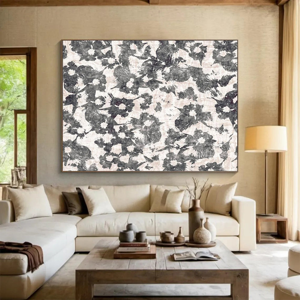 “Ink Blossoms” - Monochrome gray, white; bold, textured floral patterns CT1491