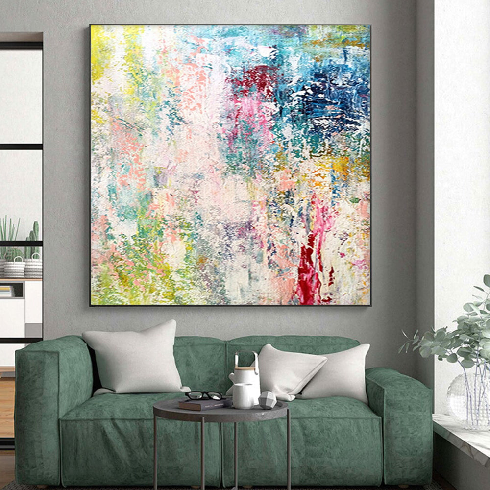 “Pastel Paradise” - Abstract Painting with Pink, Green, Blue, Yellow, White CT0042