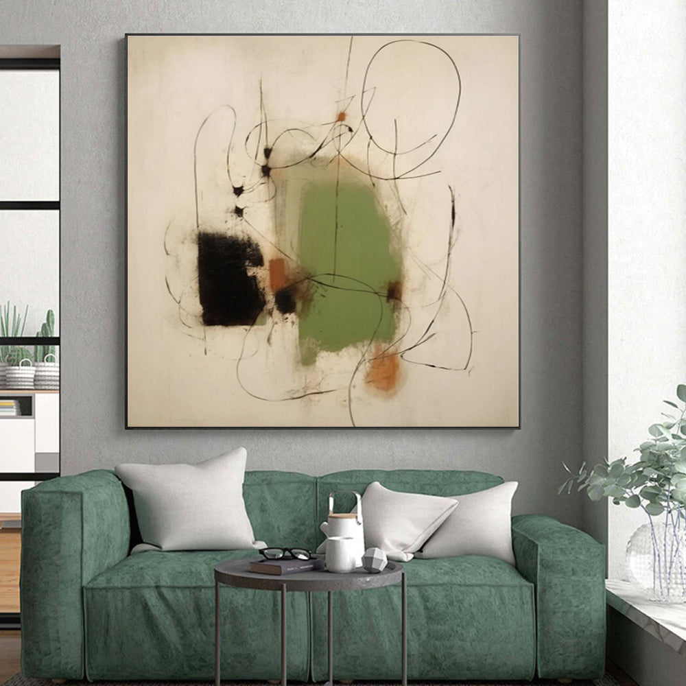 “Black Lines and Color Blocks”,Abstract Minimalist Mixed - Media Painting CT0518