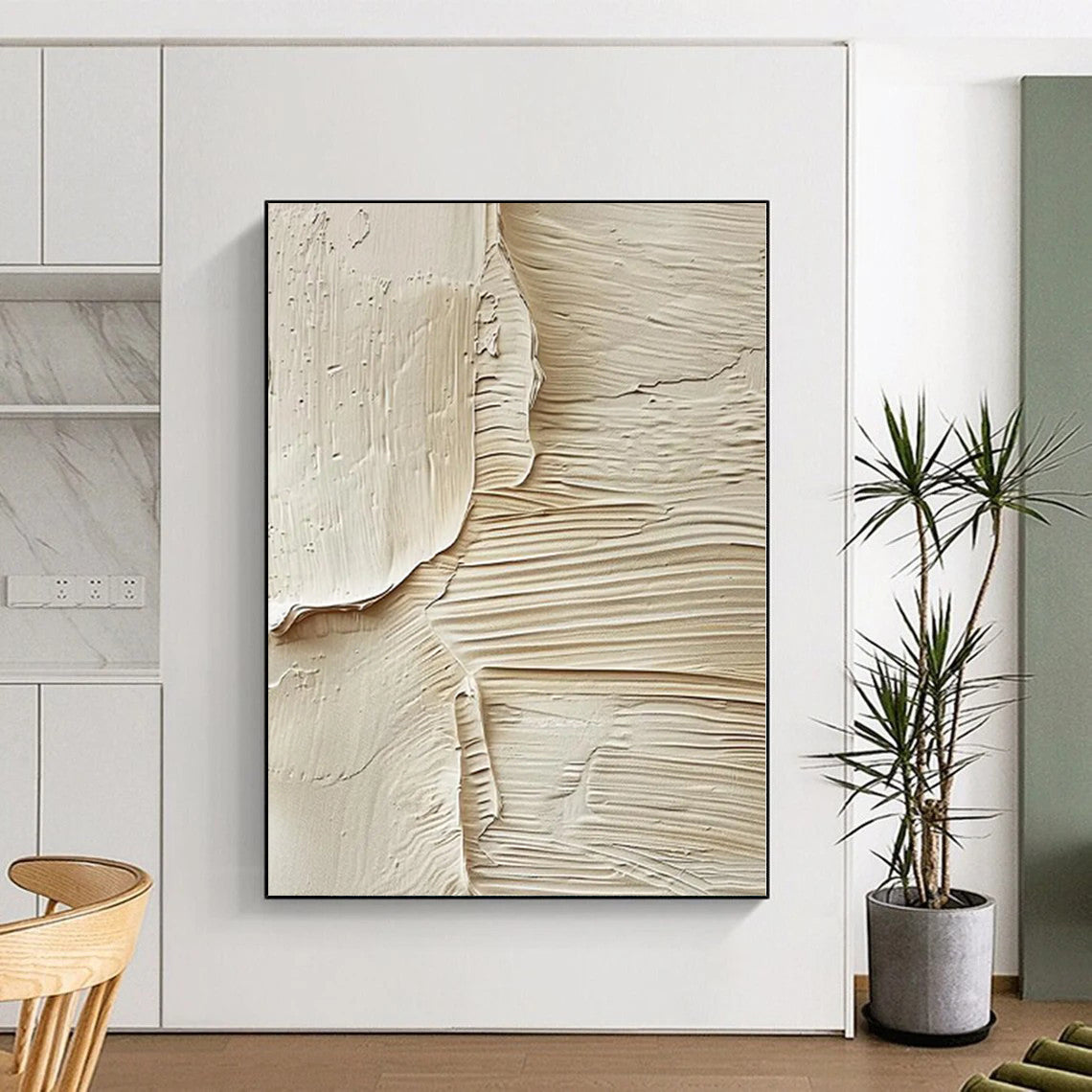 “Beige Textured Layers” - Abstract Acrylic with Smooth, Layered Beige CT0079