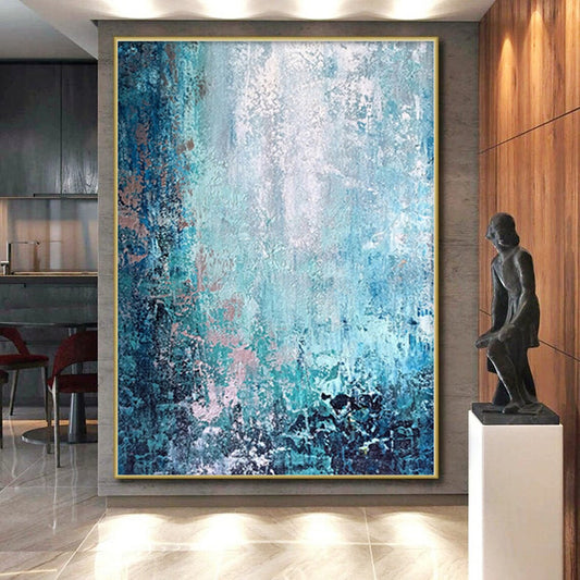 “Teal & Blush Textures” - Abstract Acrylic with Shades of Blue, Teal, Pink CT0074
