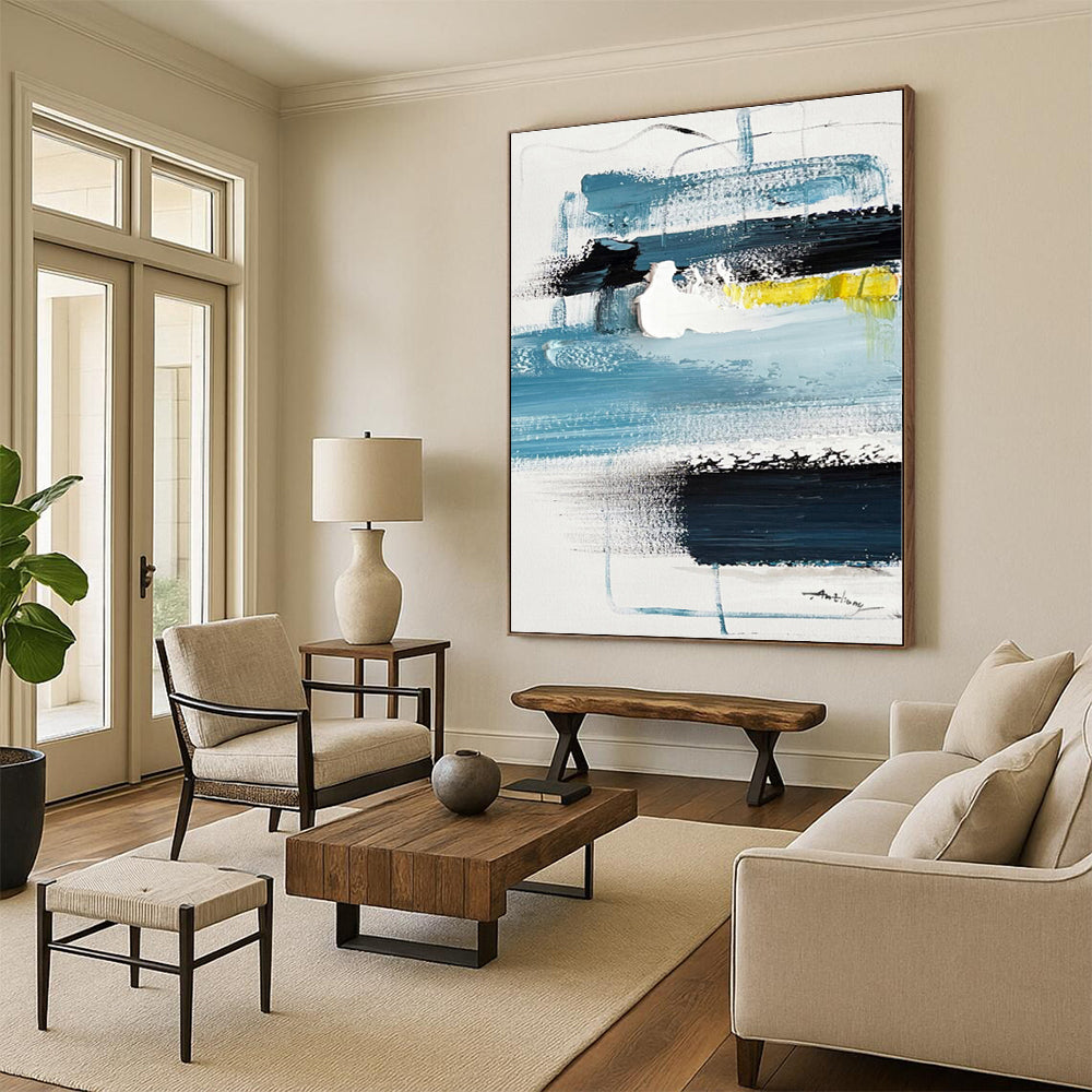 “Blue - Black - Yellow Abstract” - Abstract Expressionist Art CT0483