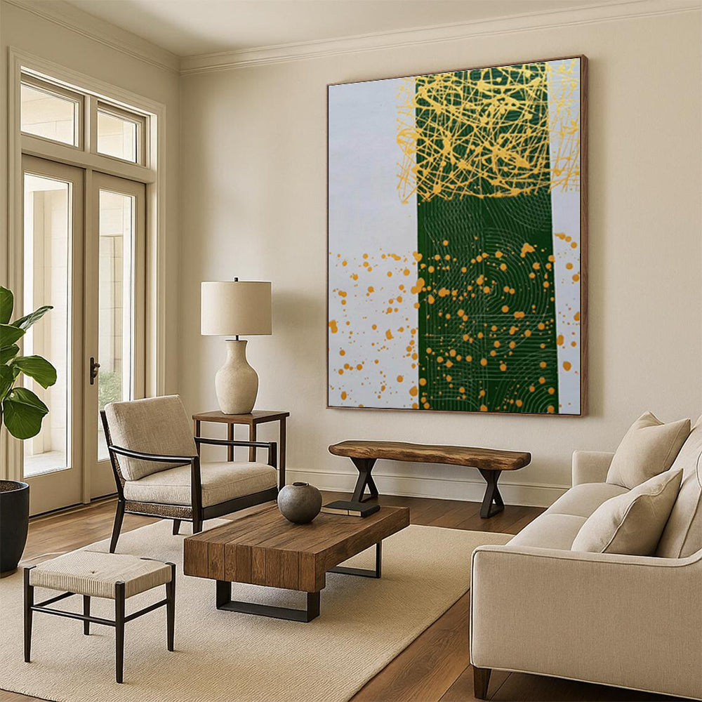 “Green - Yellow Linear Abstraction” - Abstract Minimalist Art CT0476