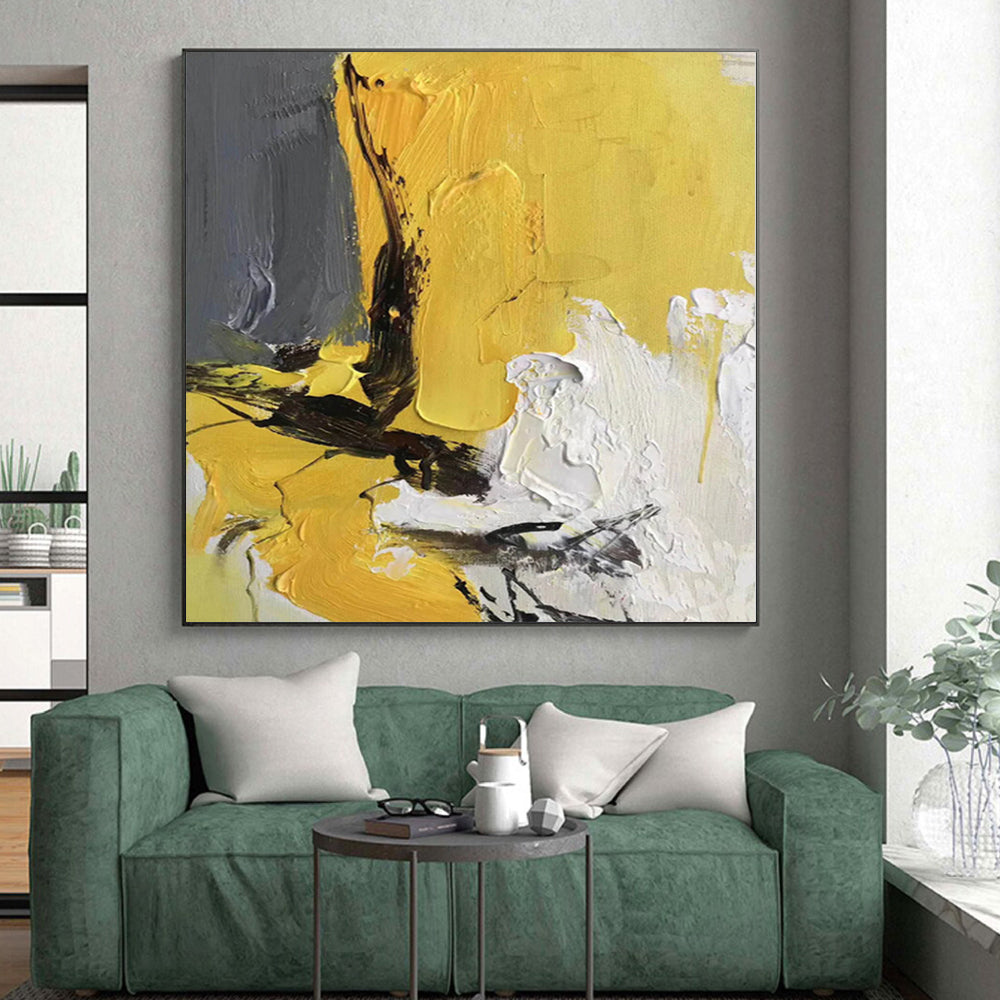 “Yellow - Gray Bold Textures” Abstract Acrylic Art CT0295
