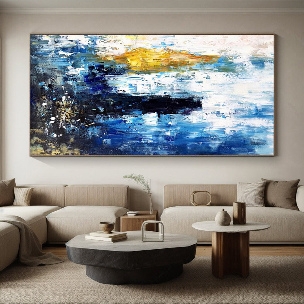“Blue - Yellow Abstract Cityscape”,Expressive Abstract Painting CT0381