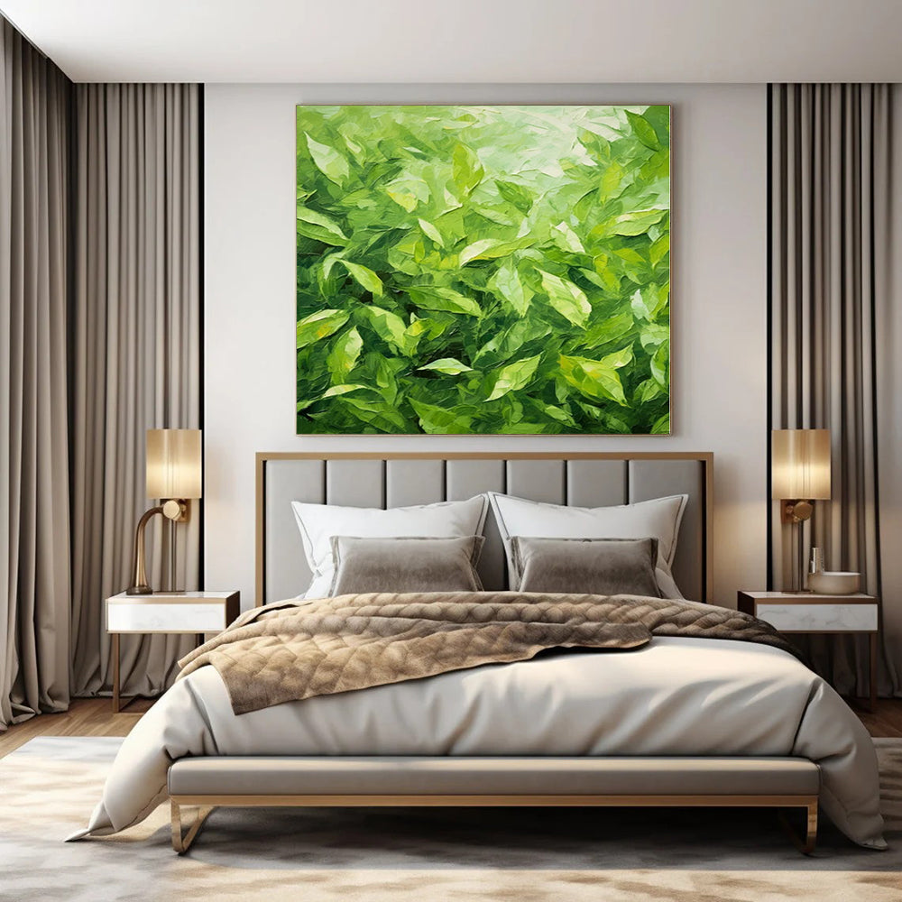“Lush Green Leaves Impasto” Textured Acrylic Art CT0200