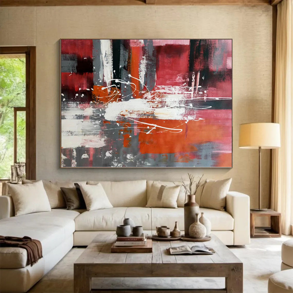 “Vibrant Red - Gray Abstract Energy” Abstract Acrylic Art CT0313