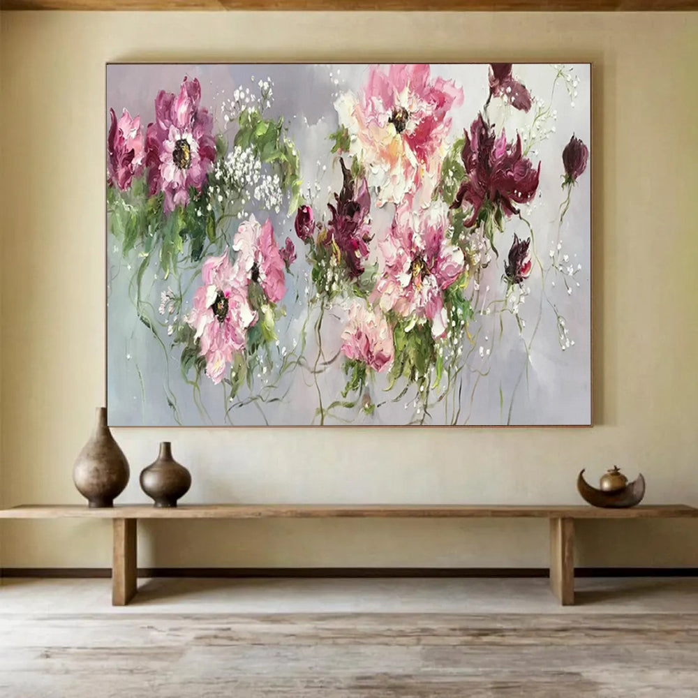 “Pink and Purple Floral Bouquet” – Impasto Floral Oil Painting CT1764