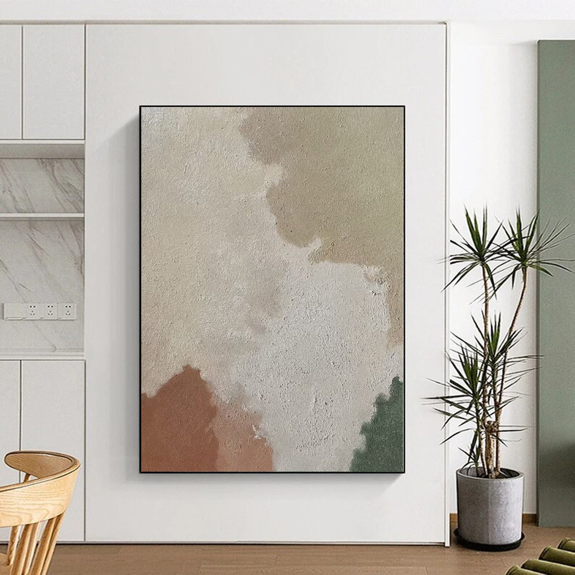 “Beige, Brown & Green Soft Patches” - Abstract Soft - Colored Painting CT0391