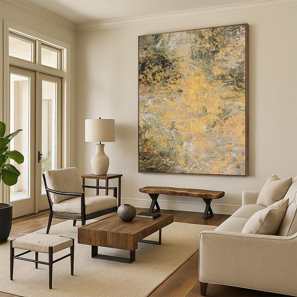 “Golden Forest Haze” - Abstract Art with Yellow, Green, Gray, Brown CT0075