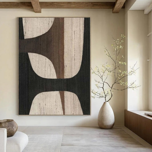“Beige - Brown - Black Geometric” Acrylic Painting CT0155