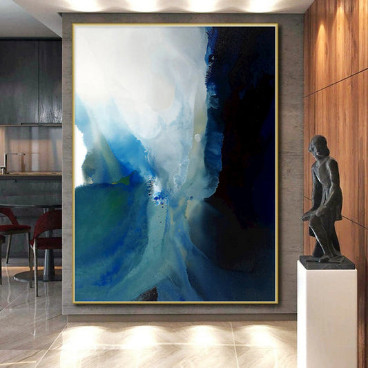 “Blue and Black Fluid Abstraction”,Abstract Fluid Art CT0587