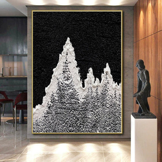 “Ink - Snow Peaks” - Abstract Textured Art with Black, White, Gray CT0020