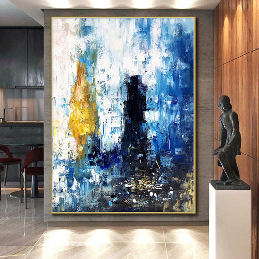 “Blue - Yellow Abstract Cityscape”,Expressive Abstract Painting CT0381