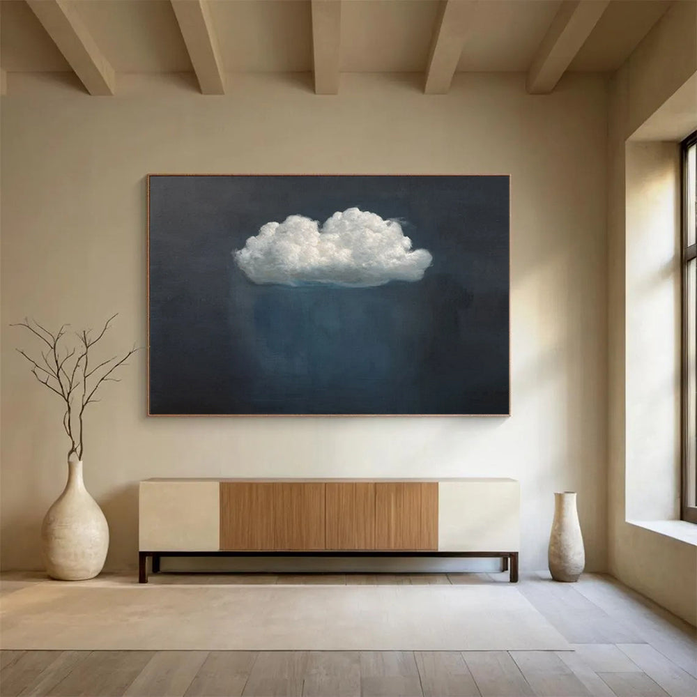 “Lone Cloud” - Dark grays, whites, soft blues; simple, isolated cloud against dark background CT1524