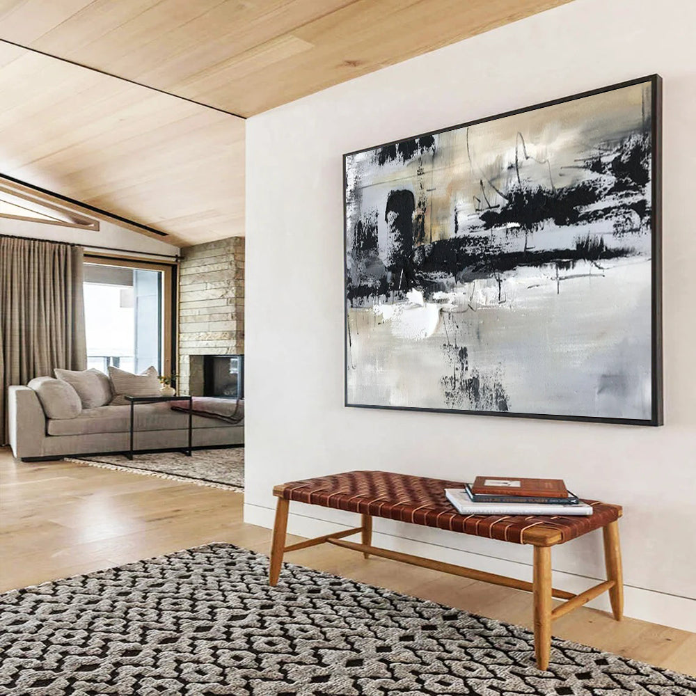 “Monochrome Chaos” - Black, white, gray; thick, messy brushstrokes and splatters CT1565