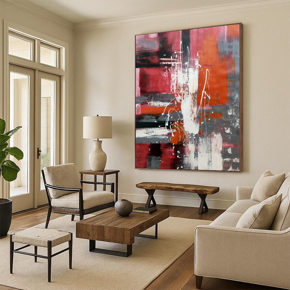 “Vibrant Red - Gray Abstract Energy” Abstract Acrylic Art CT0313