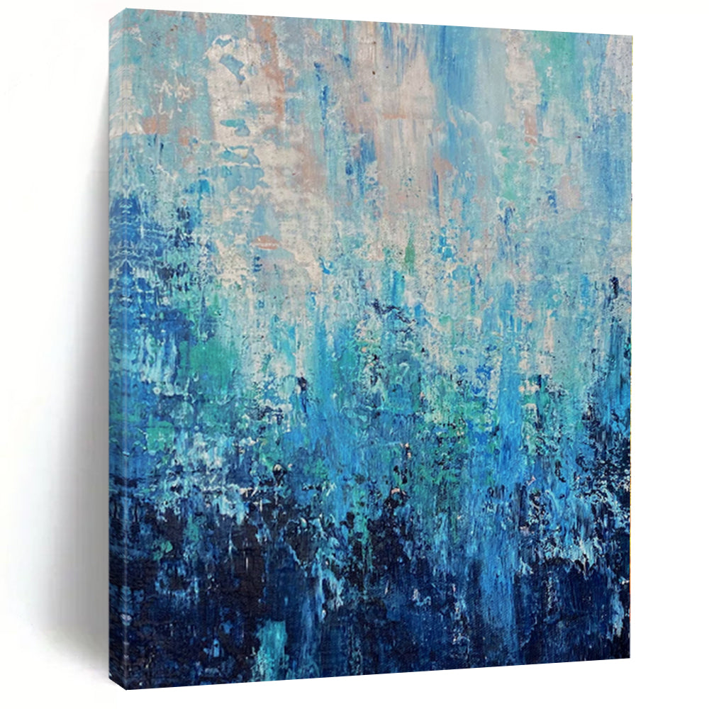 “Ocean Layers” - Abstract Art with Shades of Blue, Teal, White, Black CT0045