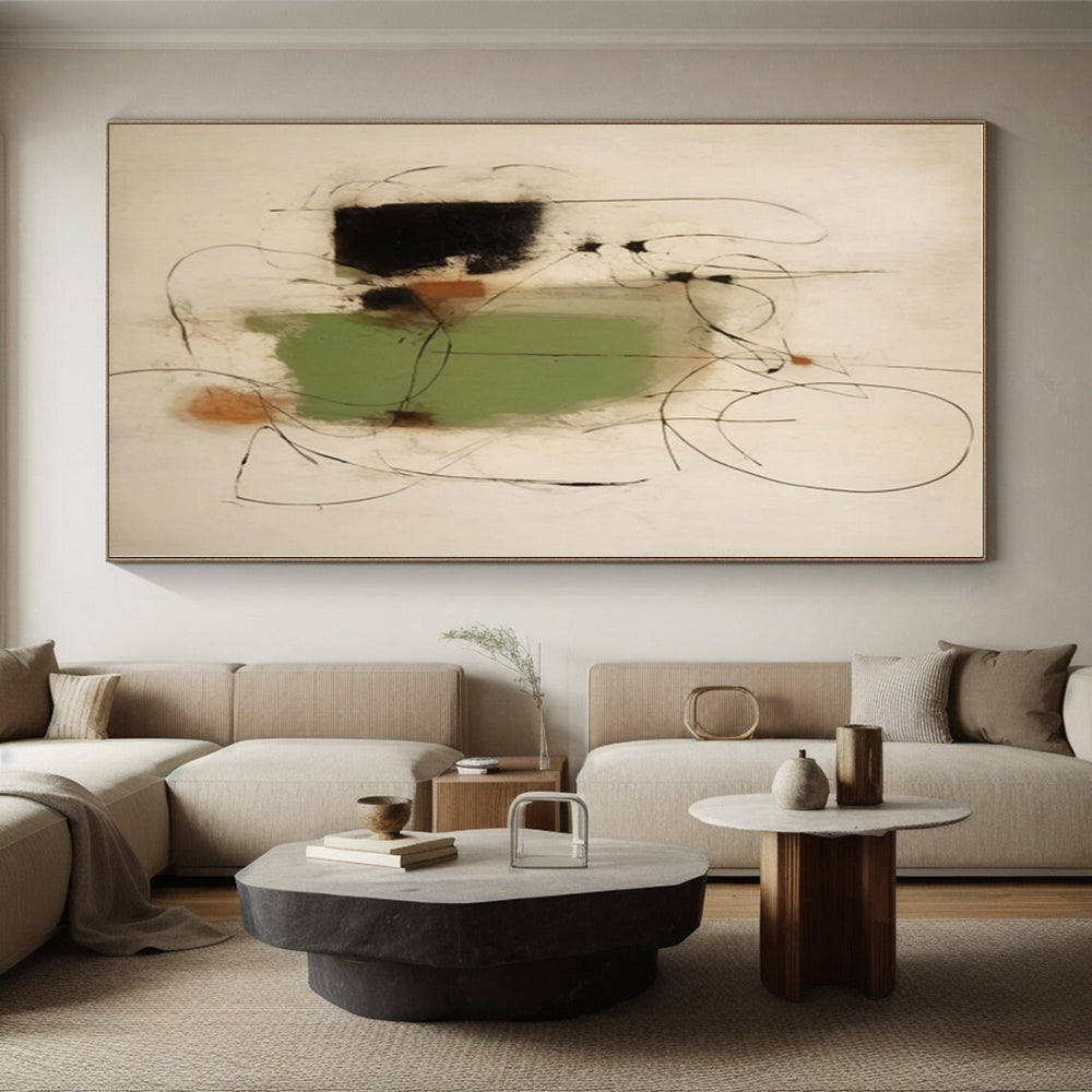 “Black Lines and Color Blocks”,Abstract Minimalist Mixed - Media Painting CT0518