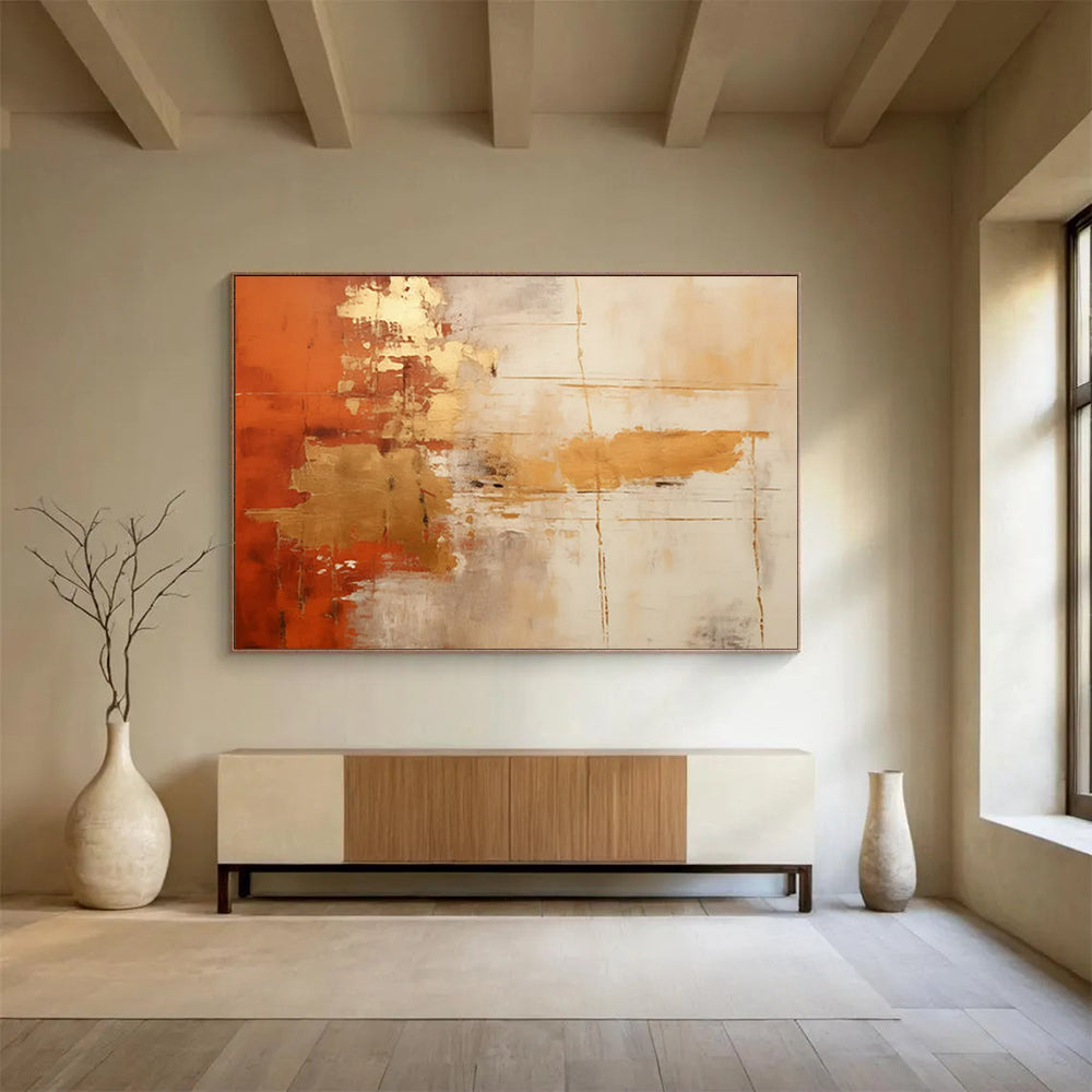 “Rust & Gold Fusion” - Orange, gold, gray, white; textured blocks and lines CT1571