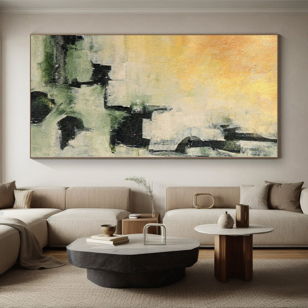 “Abstract Terrain” - Abstract Work with Yellow, Green, Black, White CT0040