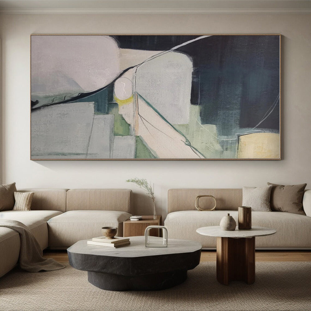 “Muted Color Geometric Shapes”,Abstract Minimalist Oil Painting CT0556