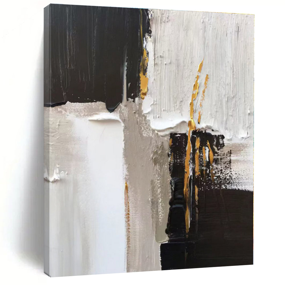 “Black - White - Gold Textured Abstraction” - Abstract Expressionist Art CT0497